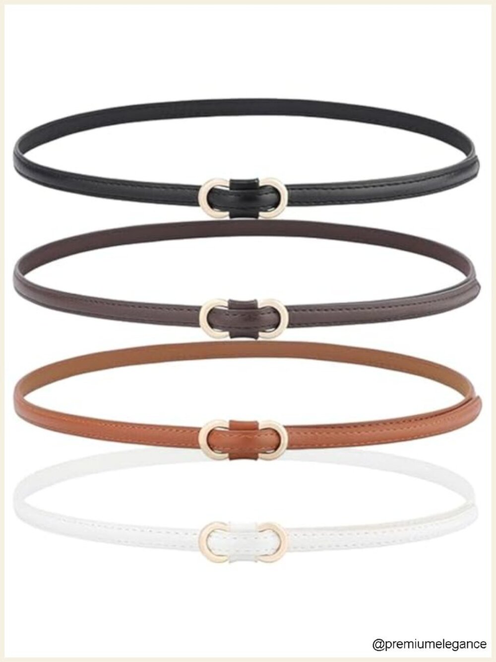 4 Pack Skinny Belts for Women Adjustable No-Hole Faux Leather Thin Belt with